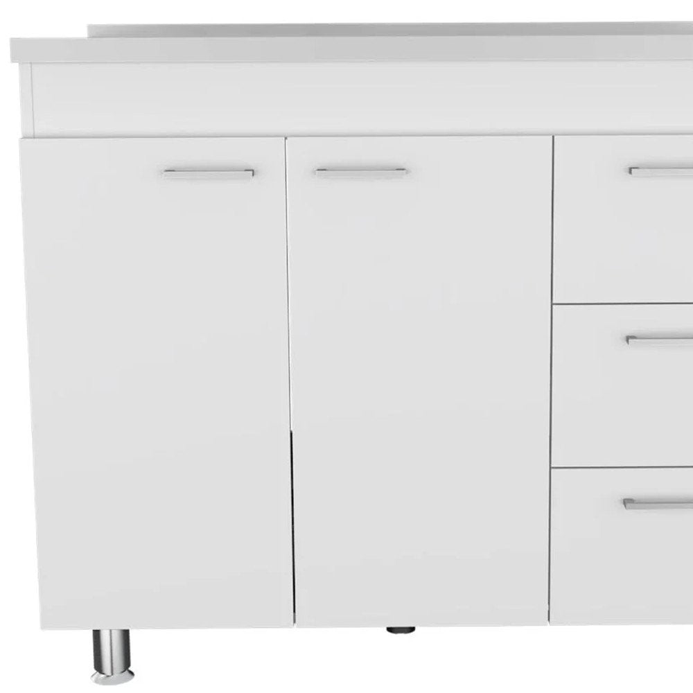 Silver and White Wood Console Accent Cabinet with Two Doors and Three Drawers
