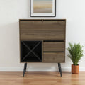 Dark Brown and Black Wood Console Bar Cabinet with Single Door and Two Drawers