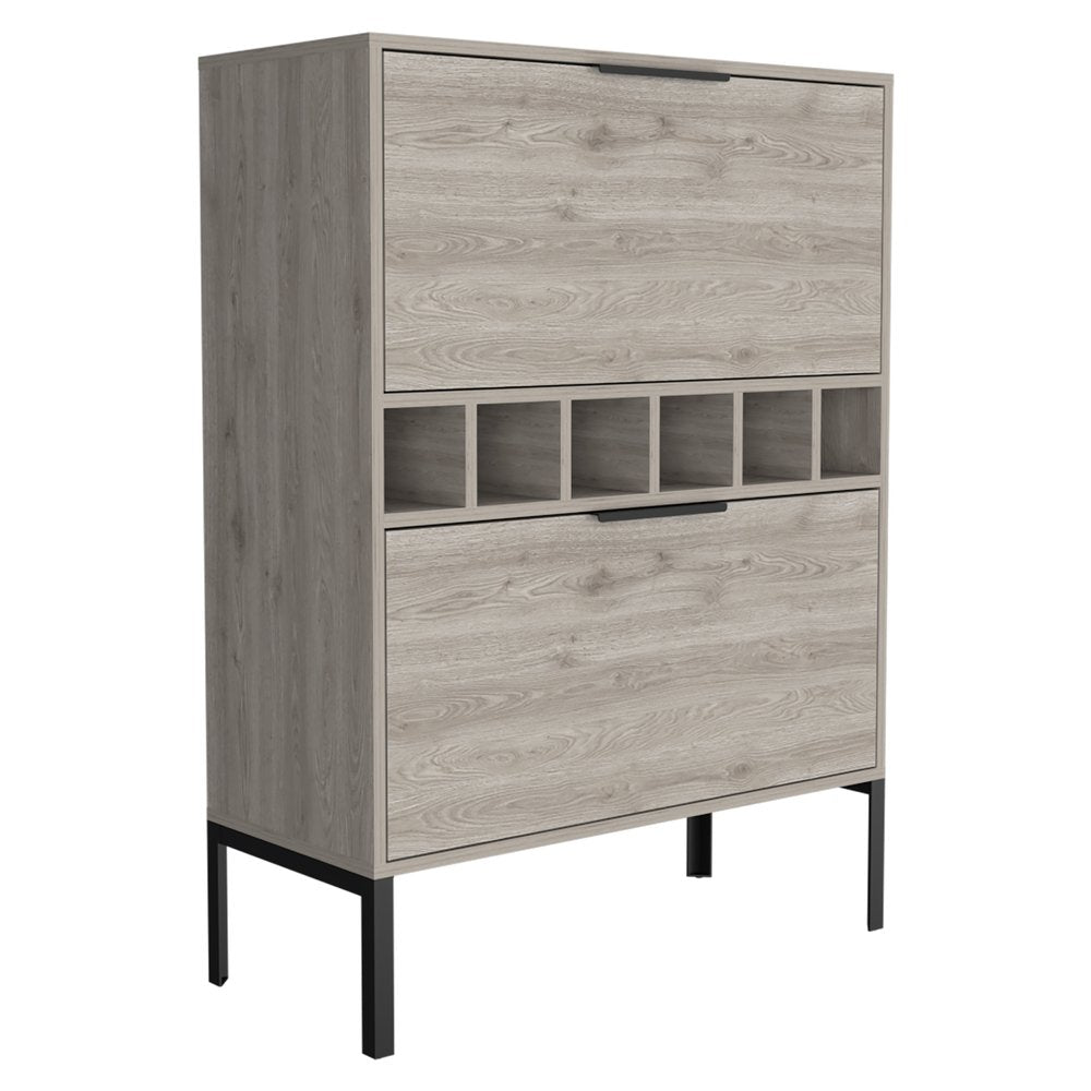 Light Gray and Black Wood Console Bar Cabinet with Two Doors - 43-inch