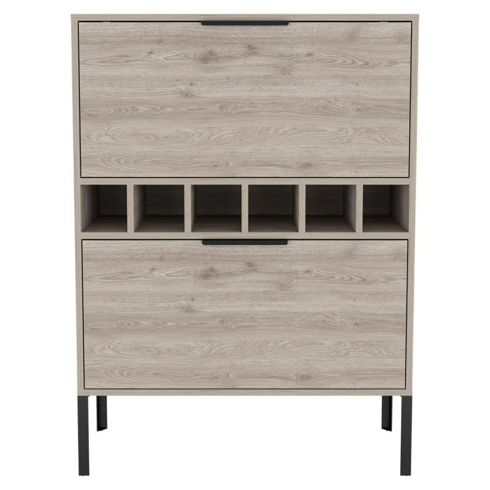 Light Gray and Black Wood Console Bar Cabinet with Two Doors - 43-inch