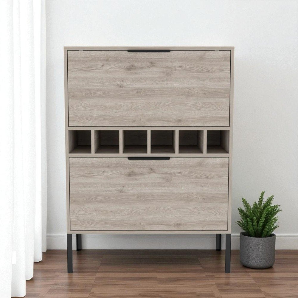 Light Gray and Black Wood Console Bar Cabinet with Two Doors - 43-inch