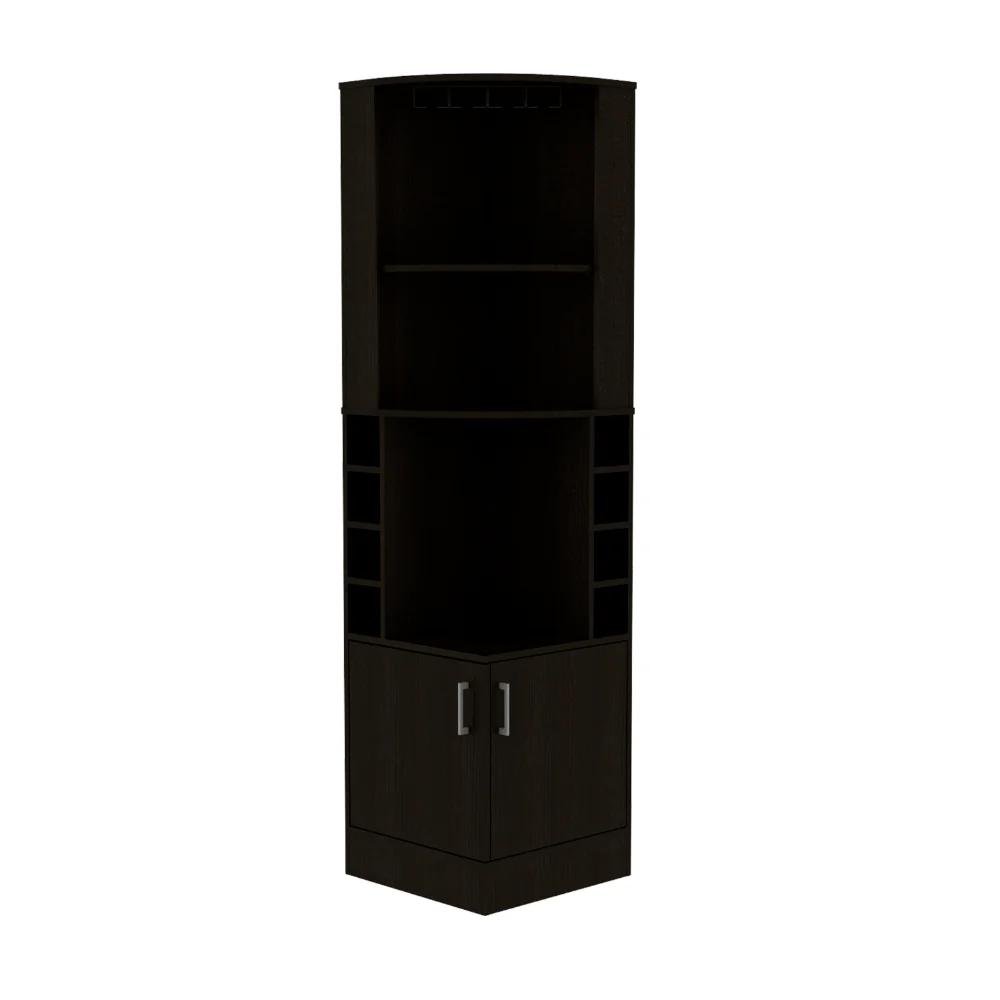 Black Wood Corner Bar Cabinet with Two Doors - 71-inch