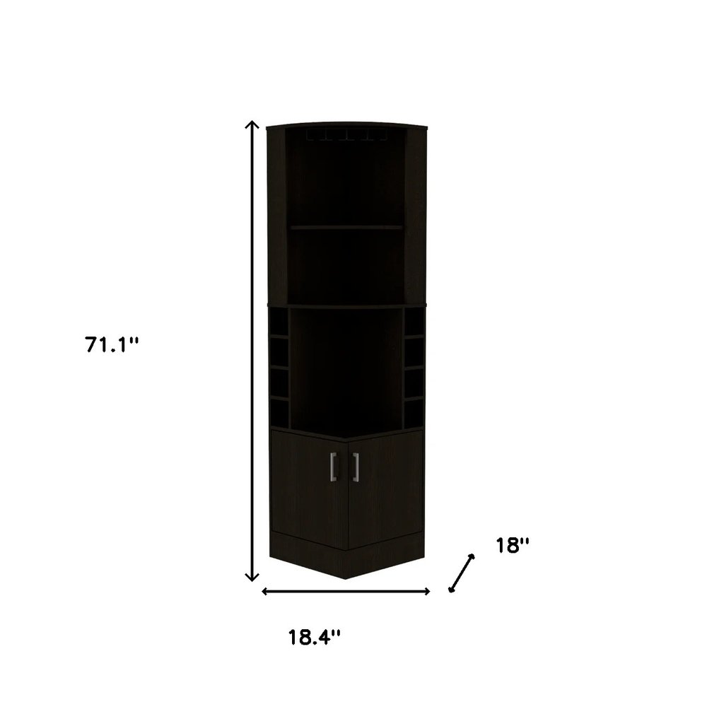 Black Wood Corner Bar Cabinet with Two Doors - 71-inch