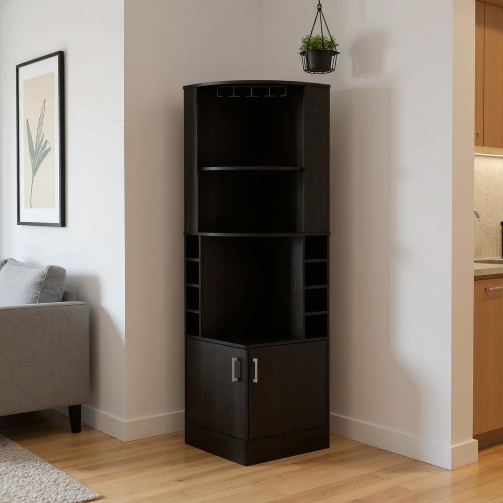 Black Wood Corner Bar Cabinet with Two Doors - 71-inch