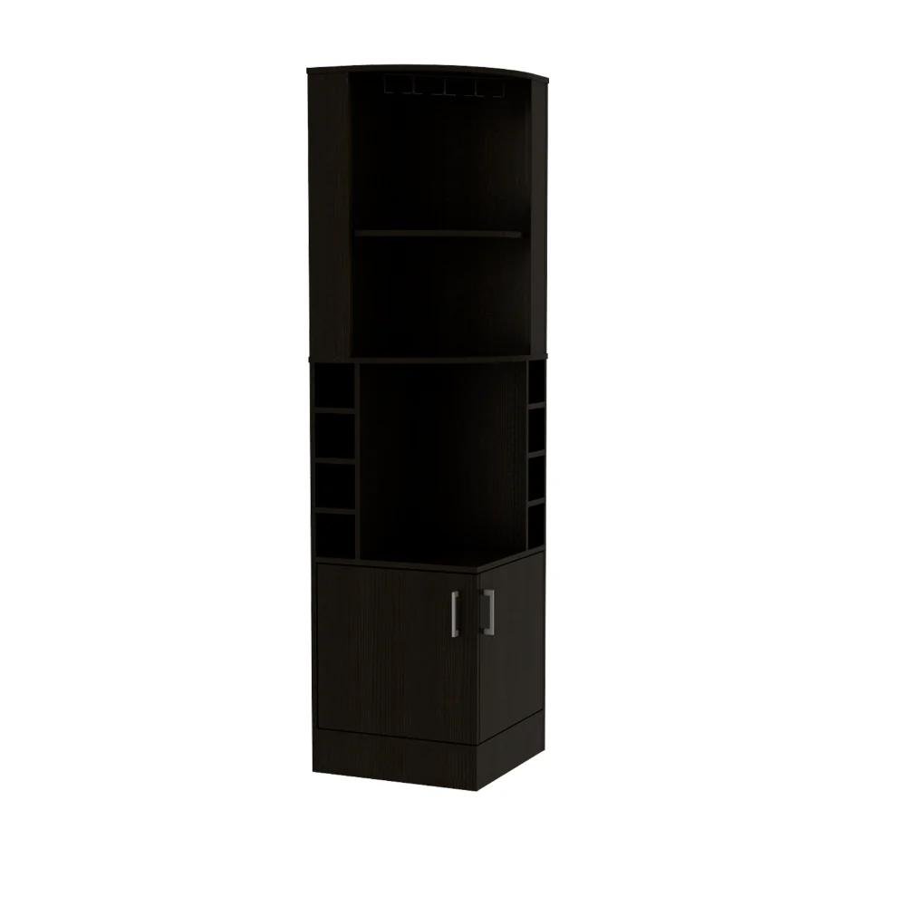 Black Wood Corner Bar Cabinet with Two Doors - 71-inch