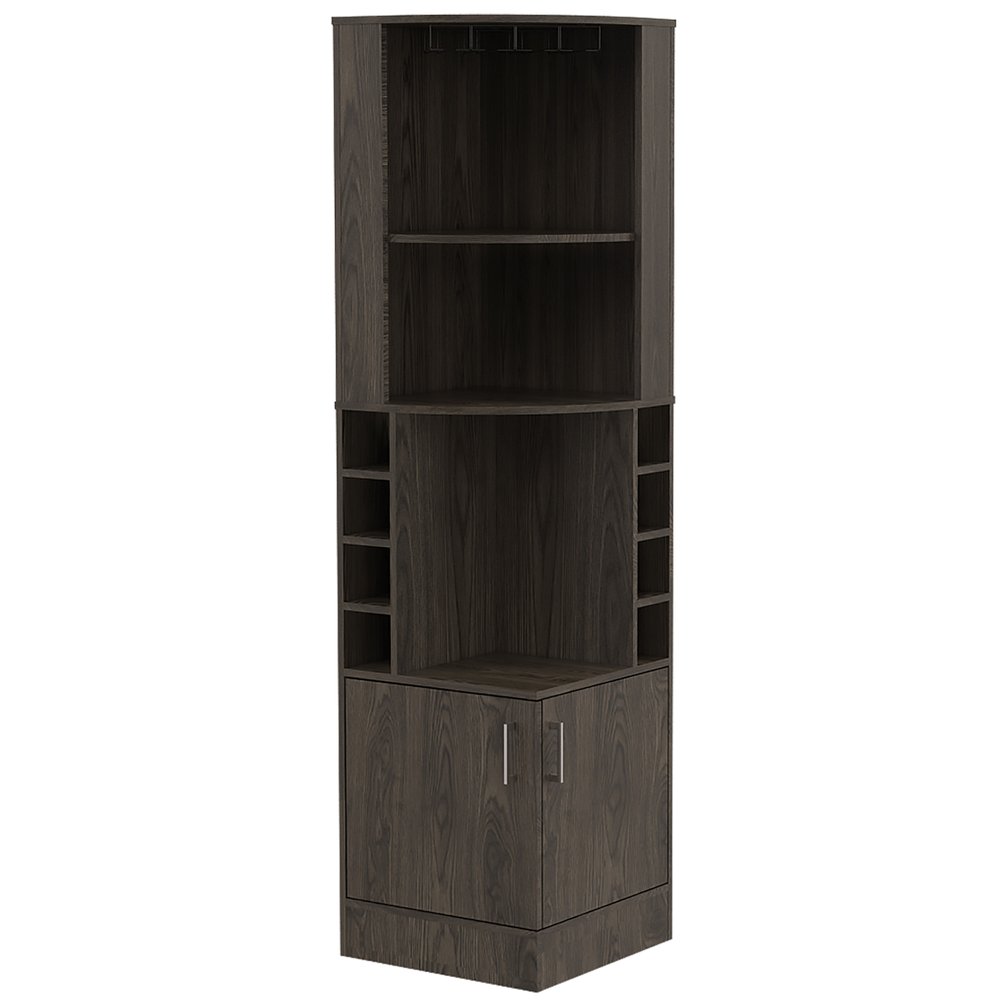 Dark Brown Wood Corner Bar Cabinet with Two Doors - 71-inch