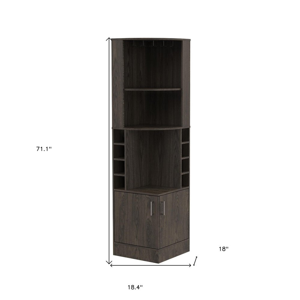 Dark Brown Wood Corner Bar Cabinet with Two Doors - 71-inch