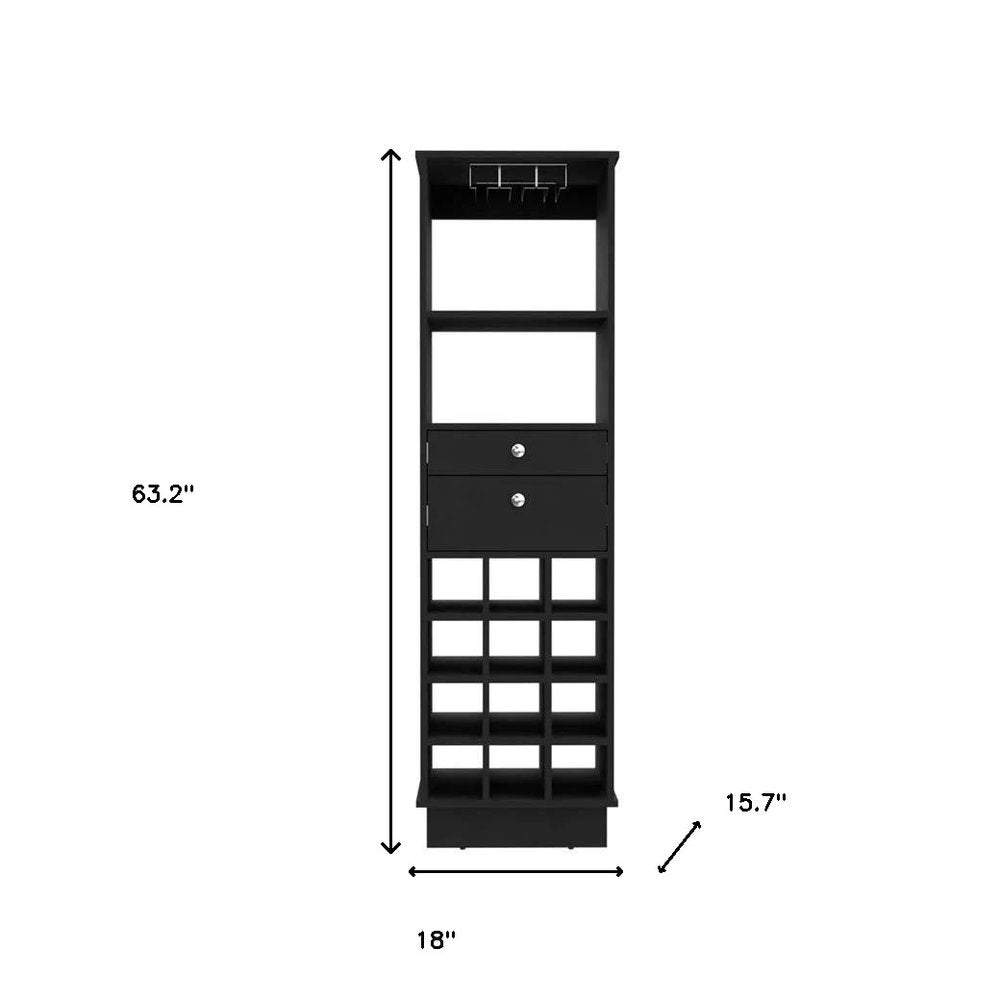 Black Wood Bar Cabinet with Two Drawers - 63-inch