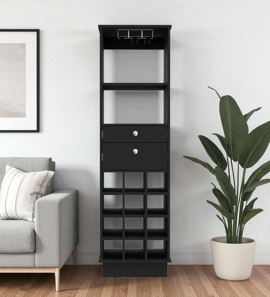 Black Wood Bar Cabinet with Two Drawers - 63-inch