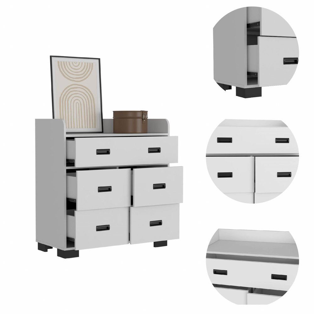 White Five Drawer Dresser - 33-inch