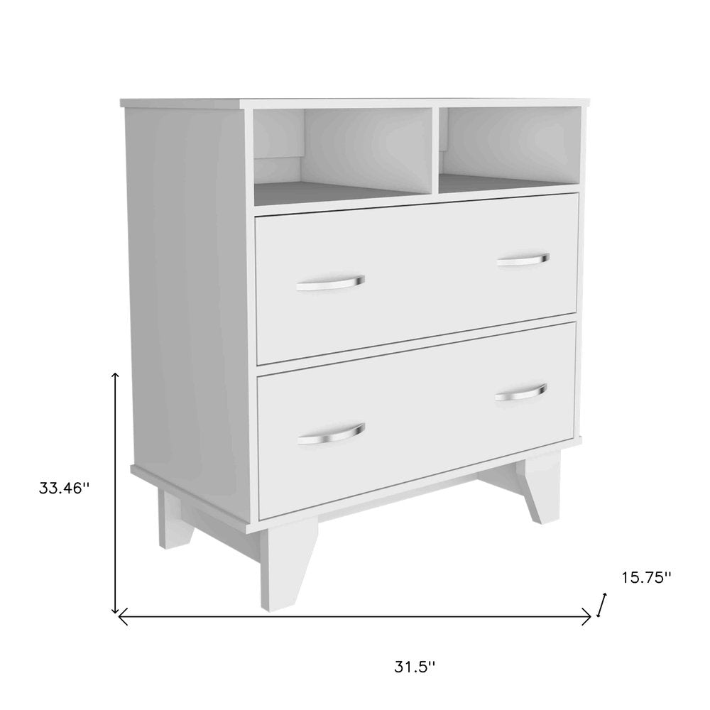 White Wood Two Drawer Dresser - 32-inch