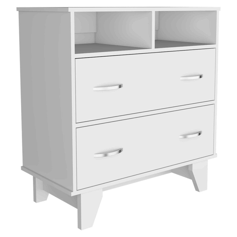 White Wood Two Drawer Dresser - 32-inch