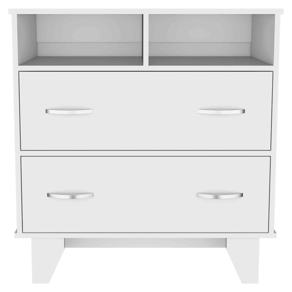 White Wood Two Drawer Dresser - 32-inch
