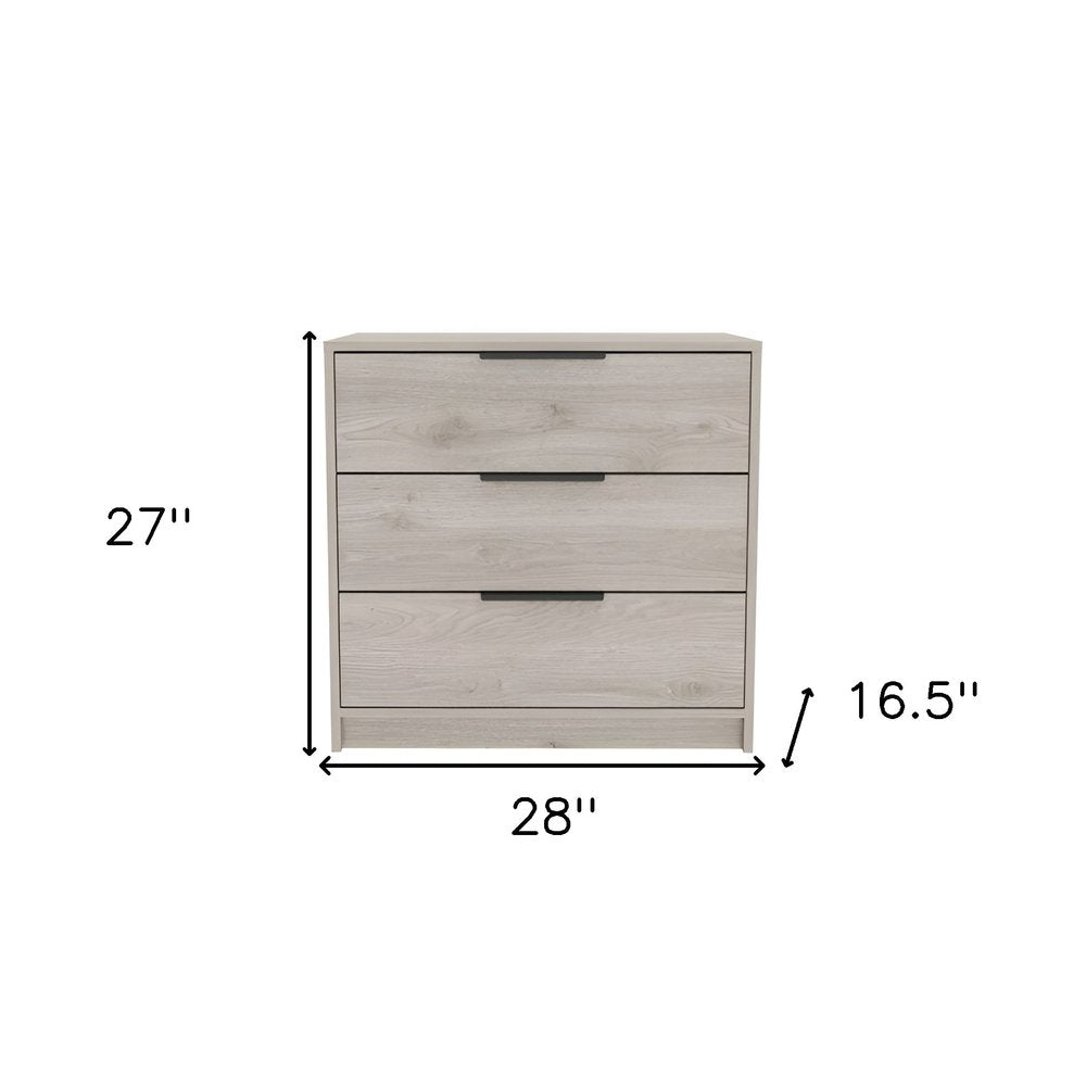Light Gray Wood Three Drawer Dresser - 28-inch