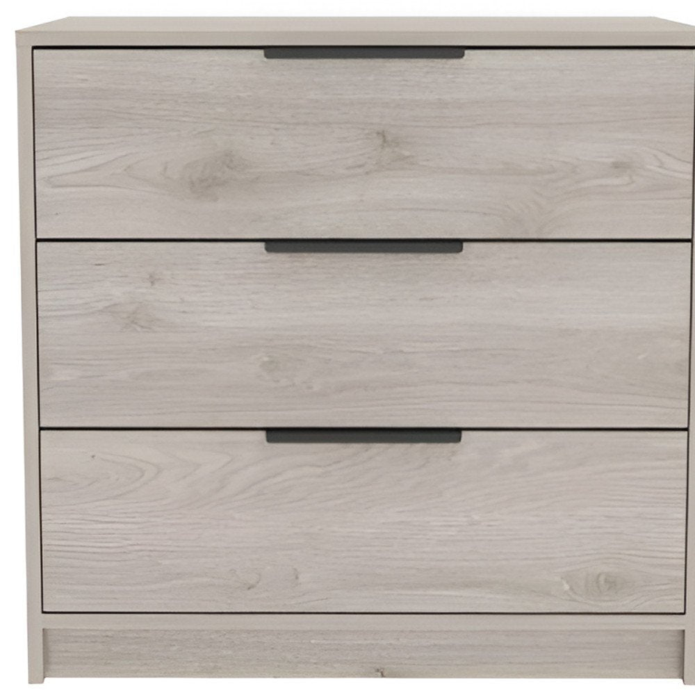 Light Gray Wood Three Drawer Dresser - 28-inch
