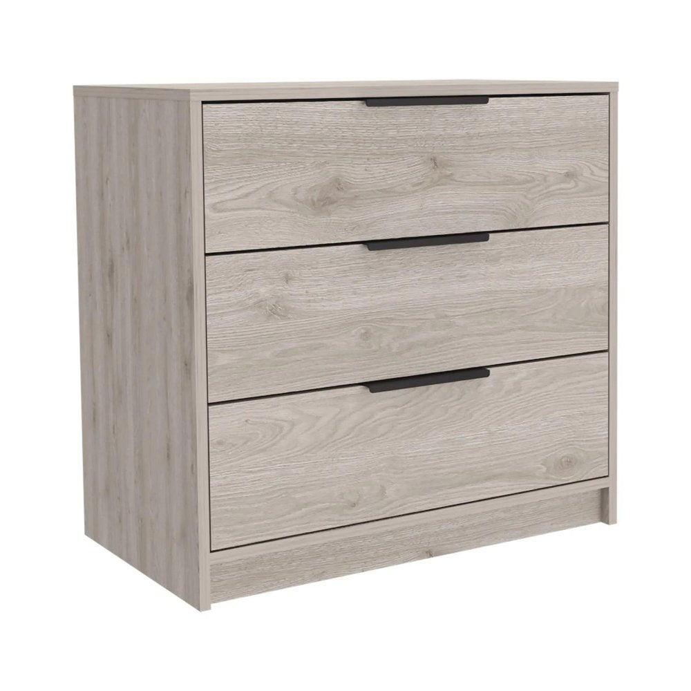 Light Gray Wood Three Drawer Dresser - 28-inch