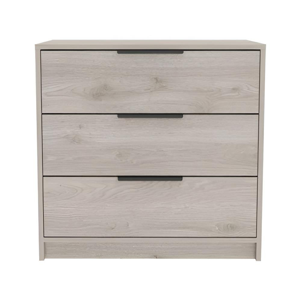 Light Gray Wood Three Drawer Dresser - 28-inch