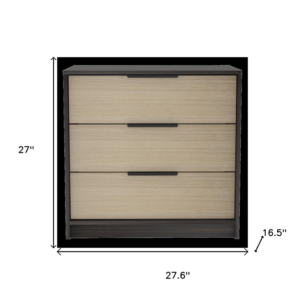 Brown and Black Three Drawer Dresser - 28-inch