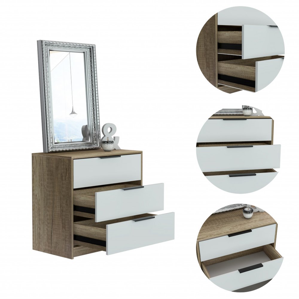 Brown and White Three Drawer Dresser - 28-inch