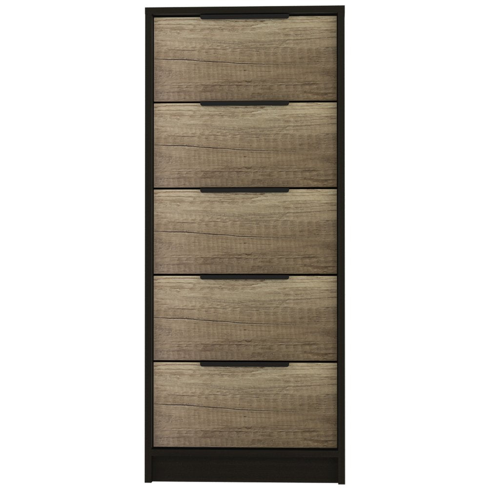 Black and Light Oak Manufactured Wood Five Drawer Chest - 42-inch