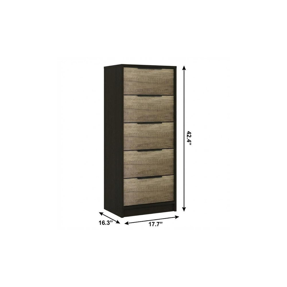 Black and Light Oak Manufactured Wood Five Drawer Chest - 42-inch