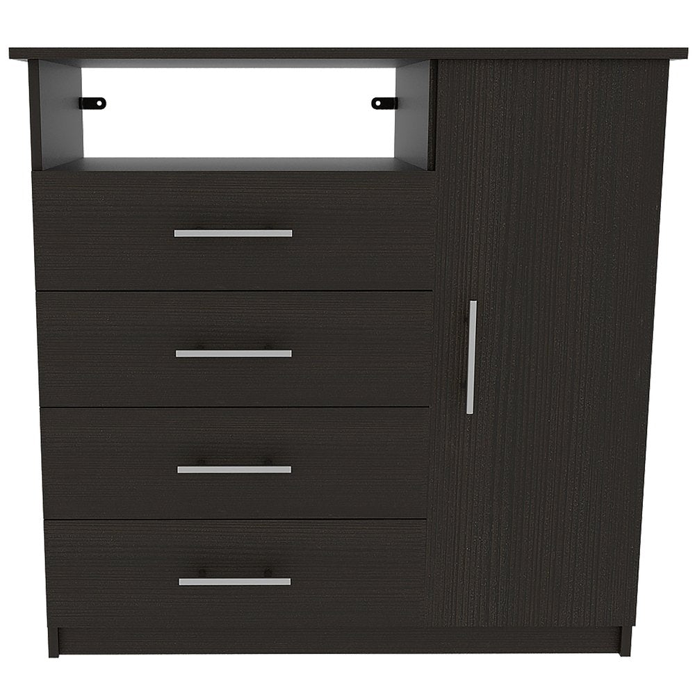 Black Manufactured Wood Four Drawer Combo Dresser - 36-inch