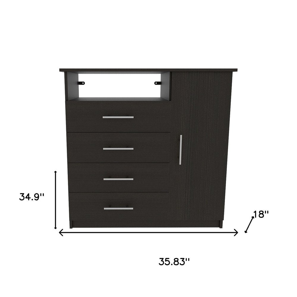 Black Manufactured Wood Four Drawer Combo Dresser - 36-inch