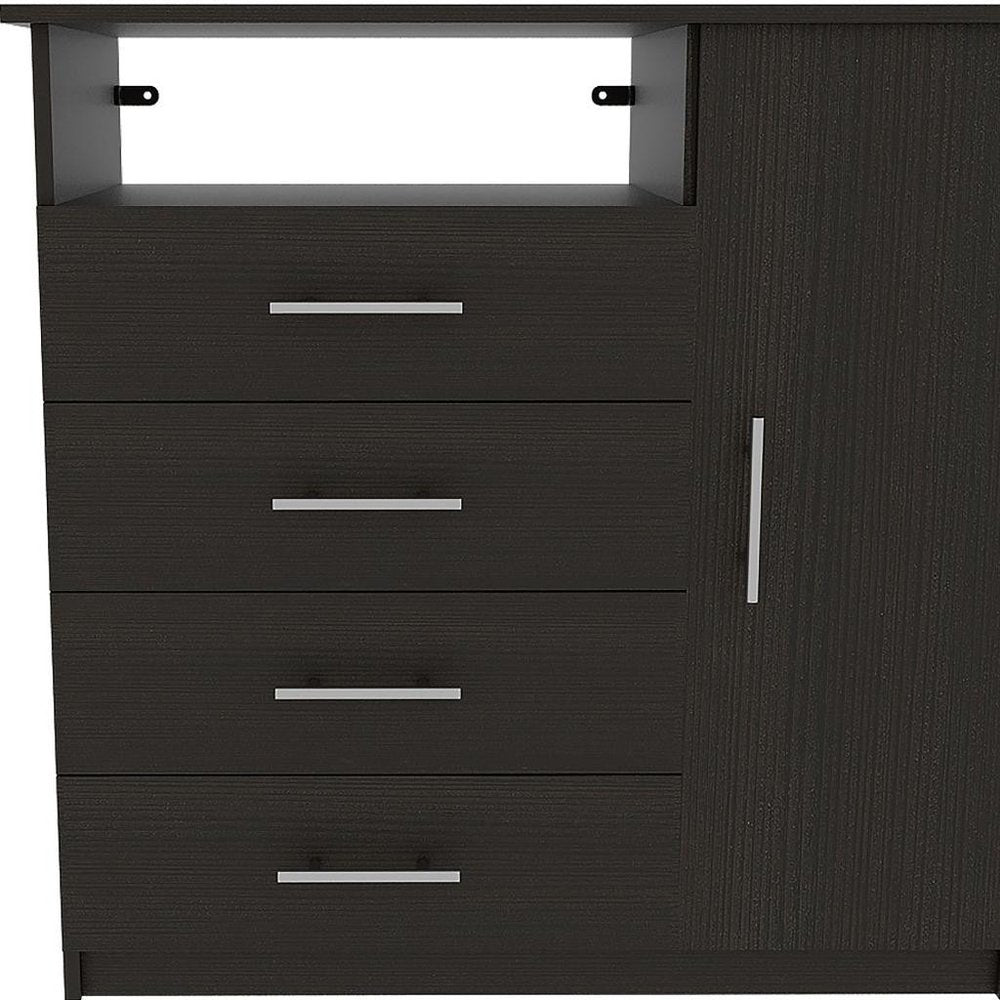 Black Manufactured Wood Four Drawer Combo Dresser - 36-inch