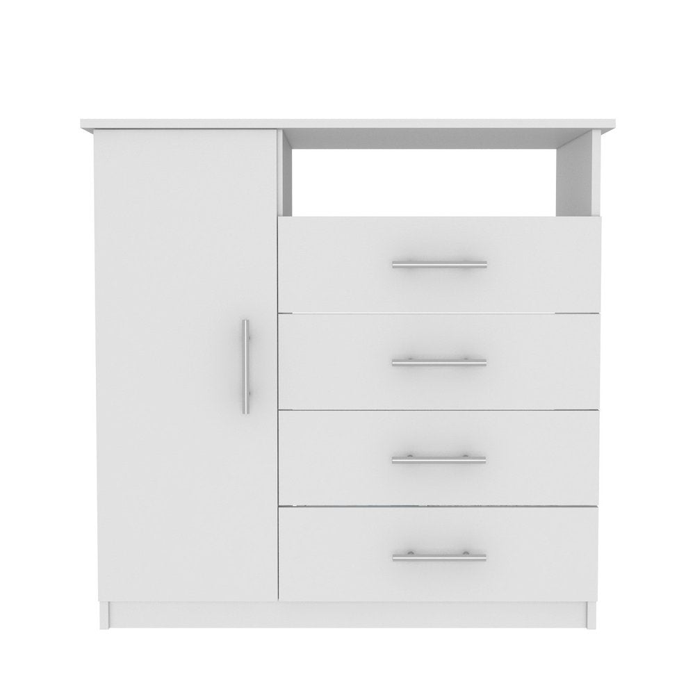 White Manufactured Wood Four Drawer Combo Dresser - 36-inch
