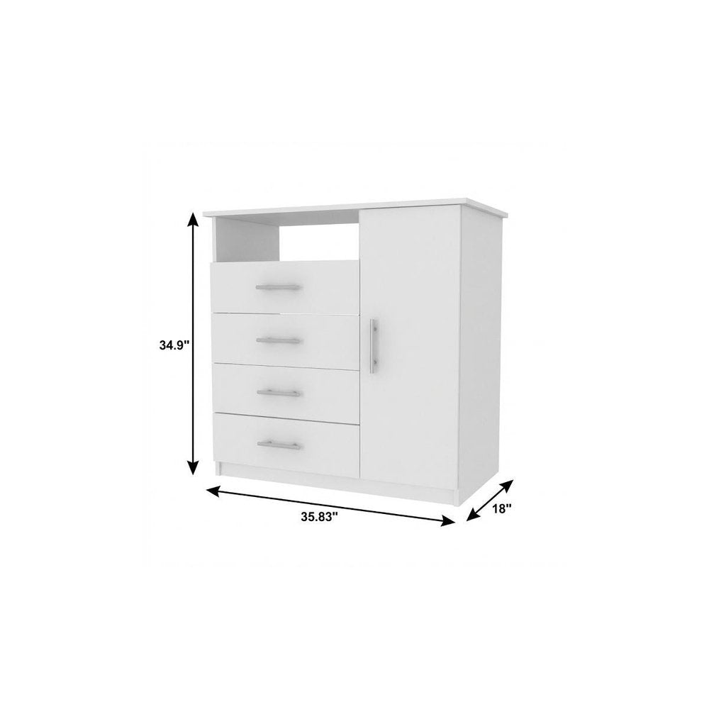 White Manufactured Wood Four Drawer Combo Dresser - 36-inch