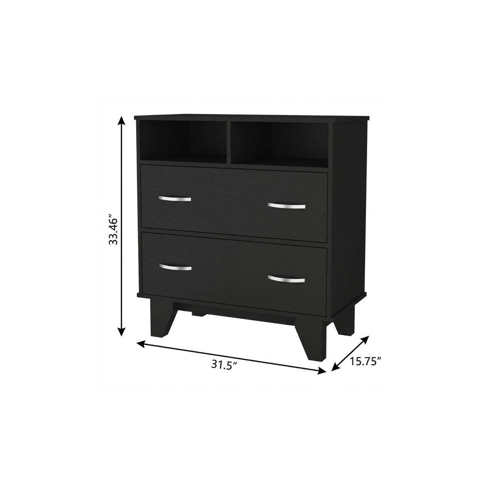 Black Manufactured Wood Two Drawer Dresser - 32-inch