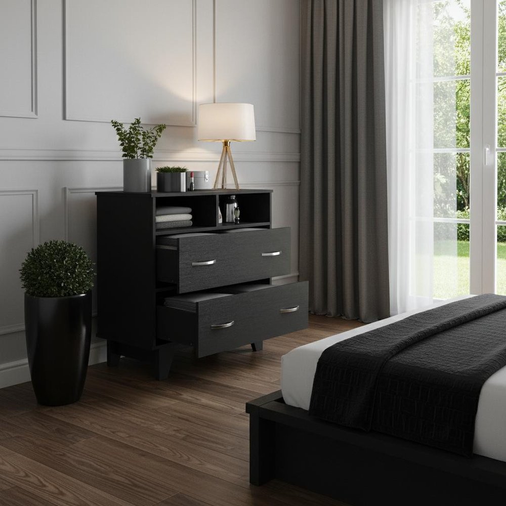 Black Manufactured Wood Two Drawer Dresser - 32-inch