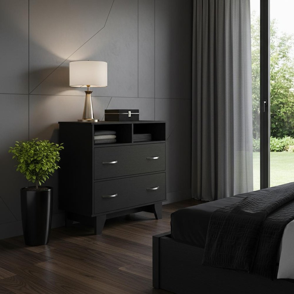 Black Manufactured Wood Two Drawer Dresser - 32-inch
