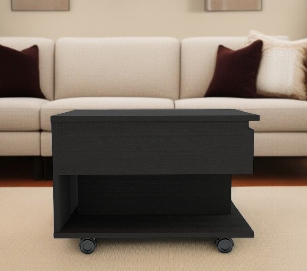 Black Manufactured Wood Rectangular Lift Top Coffee Table with Drawer