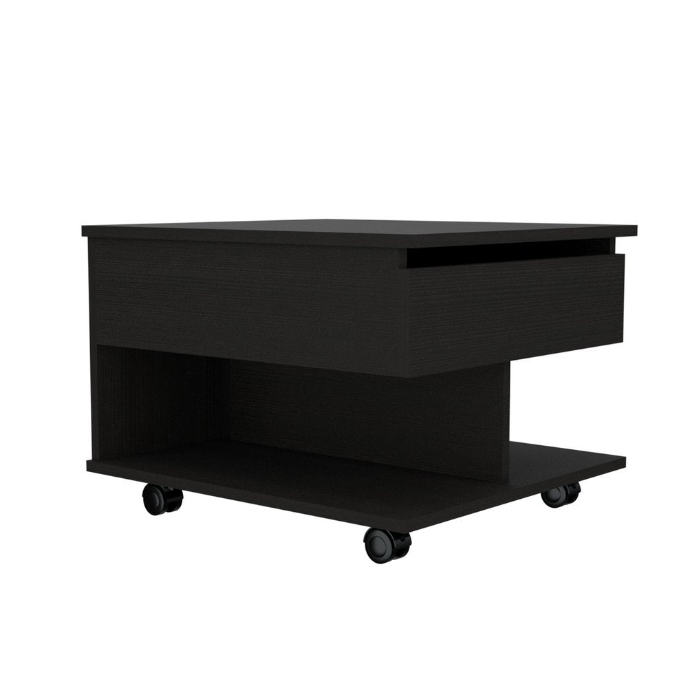 Black Manufactured Wood Rectangular Lift Top Coffee Table with Drawer