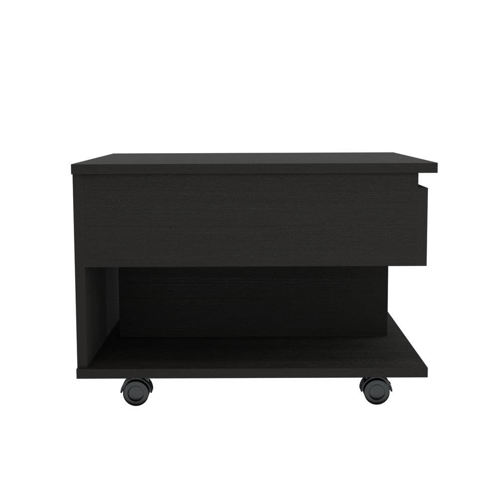 Black Manufactured Wood Rectangular Lift Top Coffee Table with Drawer