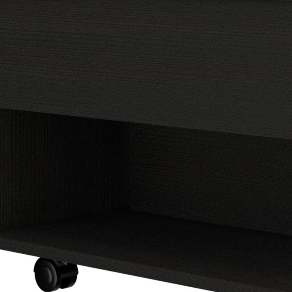Black Manufactured Wood Rectangular Lift Top Coffee Table with Drawer