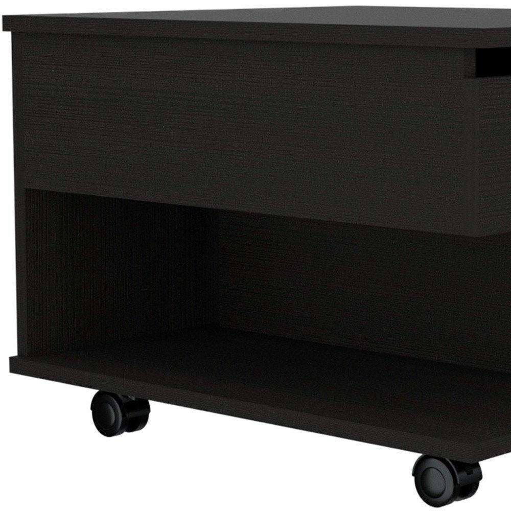 Black Manufactured Wood Rectangular Lift Top Coffee Table with Drawer