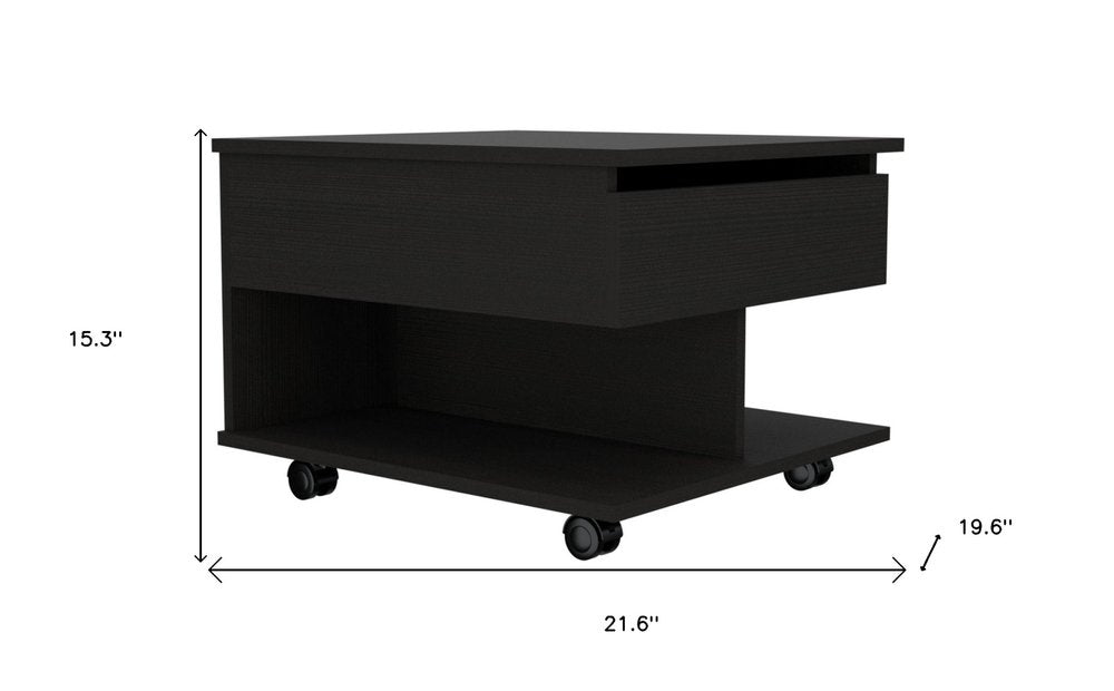 Black Manufactured Wood Rectangular Lift Top Coffee Table with Drawer