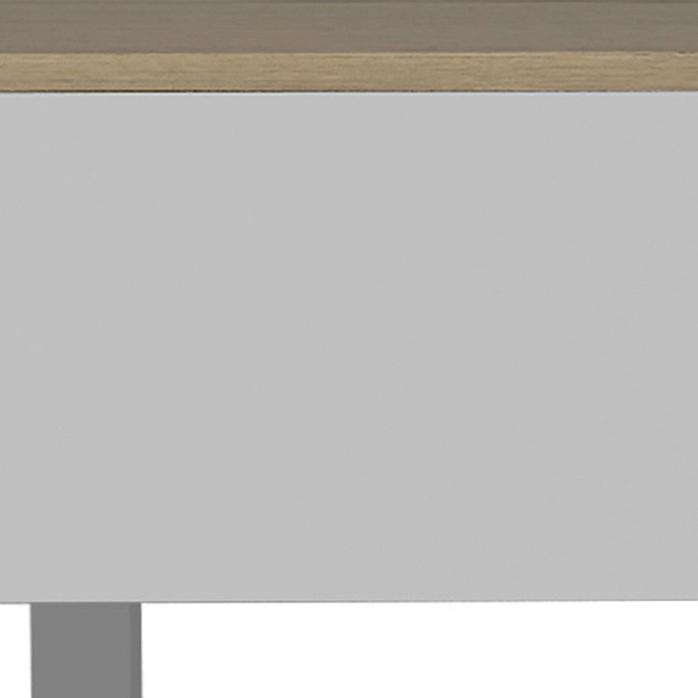 White and Light Oak Manufactured Wood Rectangular Lift Top Coffee Table with Drawer and Shelf