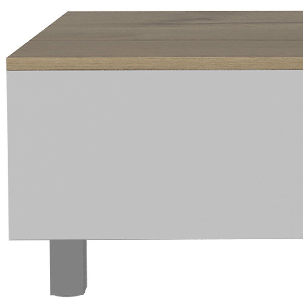 White and Light Oak Manufactured Wood Rectangular Lift Top Coffee Table with Drawer and Shelf