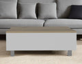 White and Light Oak Manufactured Wood Rectangular Lift Top Coffee Table with Drawer and Shelf