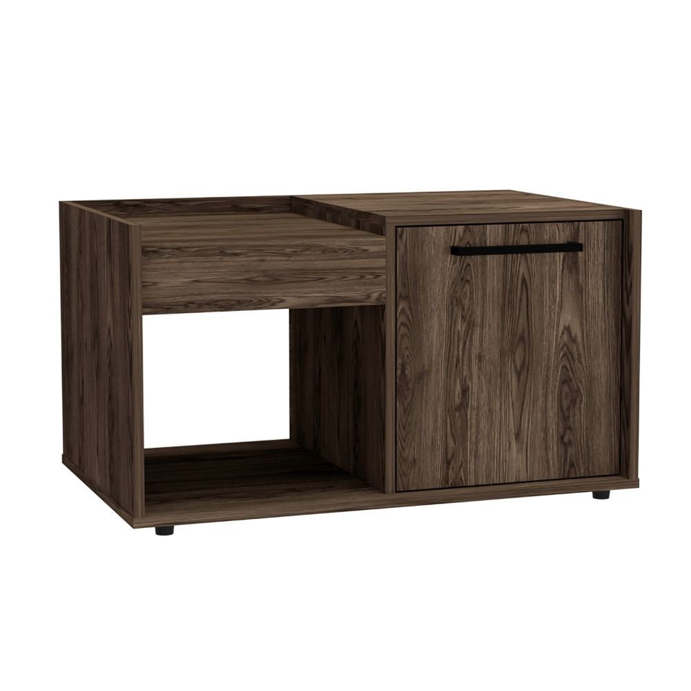 Dark Walnut Manufactured Wood Rectangular Coffee Table with Shelf
