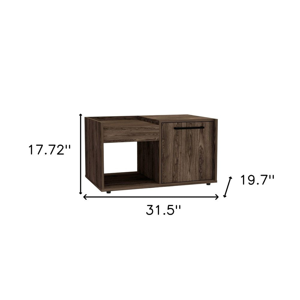 Dark Walnut Manufactured Wood Rectangular Coffee Table with Shelf