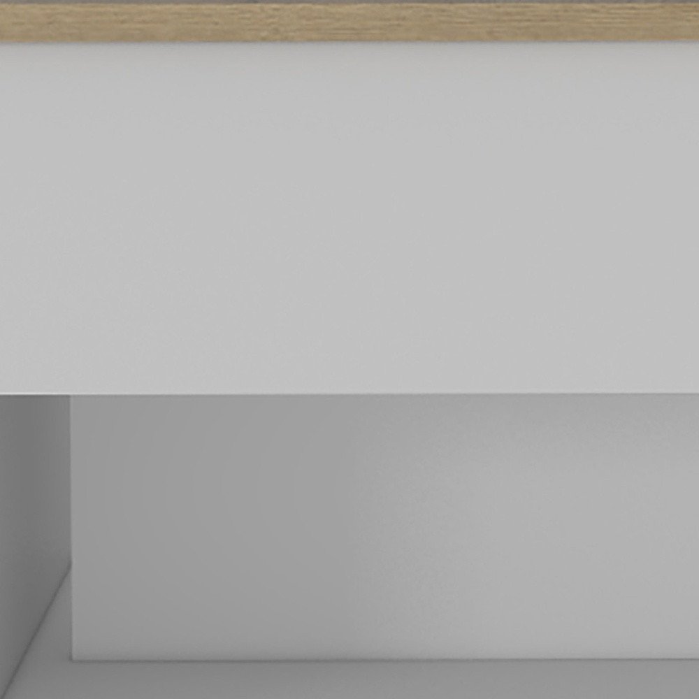 White and Light Oak Manufactured Wood Rectangular Coffee Table with Drawer