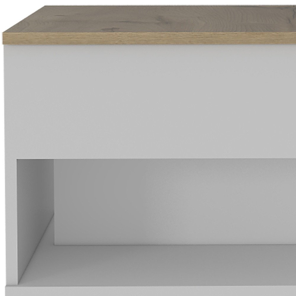 White and Light Oak Manufactured Wood Rectangular Coffee Table with Drawer