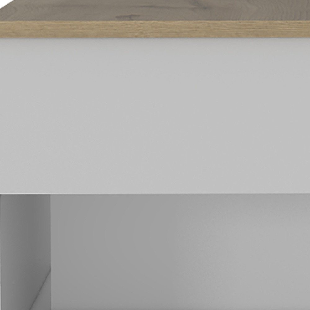 White and Light Oak Manufactured Wood Rectangular Coffee Table with Drawer