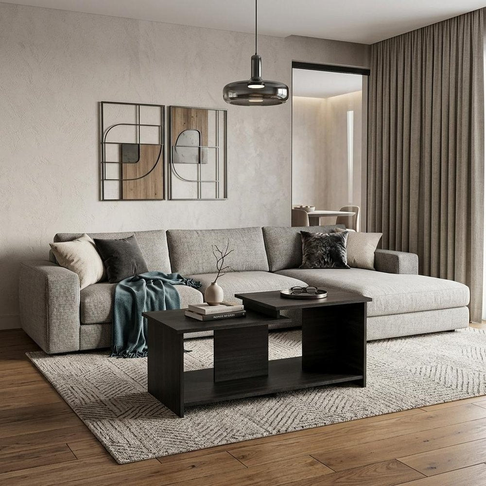 Black Wood Abstract Coffee Table - 35-inch