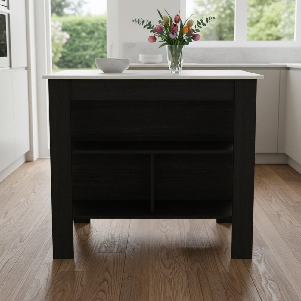 Black and Ivory 41 Kitchen Island with Storage