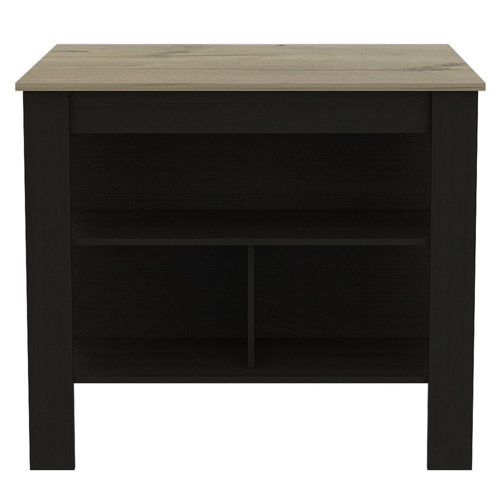 Black and Natural 41 Kitchen Island with Storage